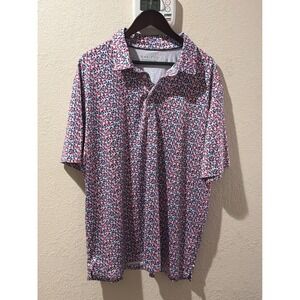 Maelreg Performance Polo Shirt Mens 2XL Red White Blue Patriotic Star Print Golf